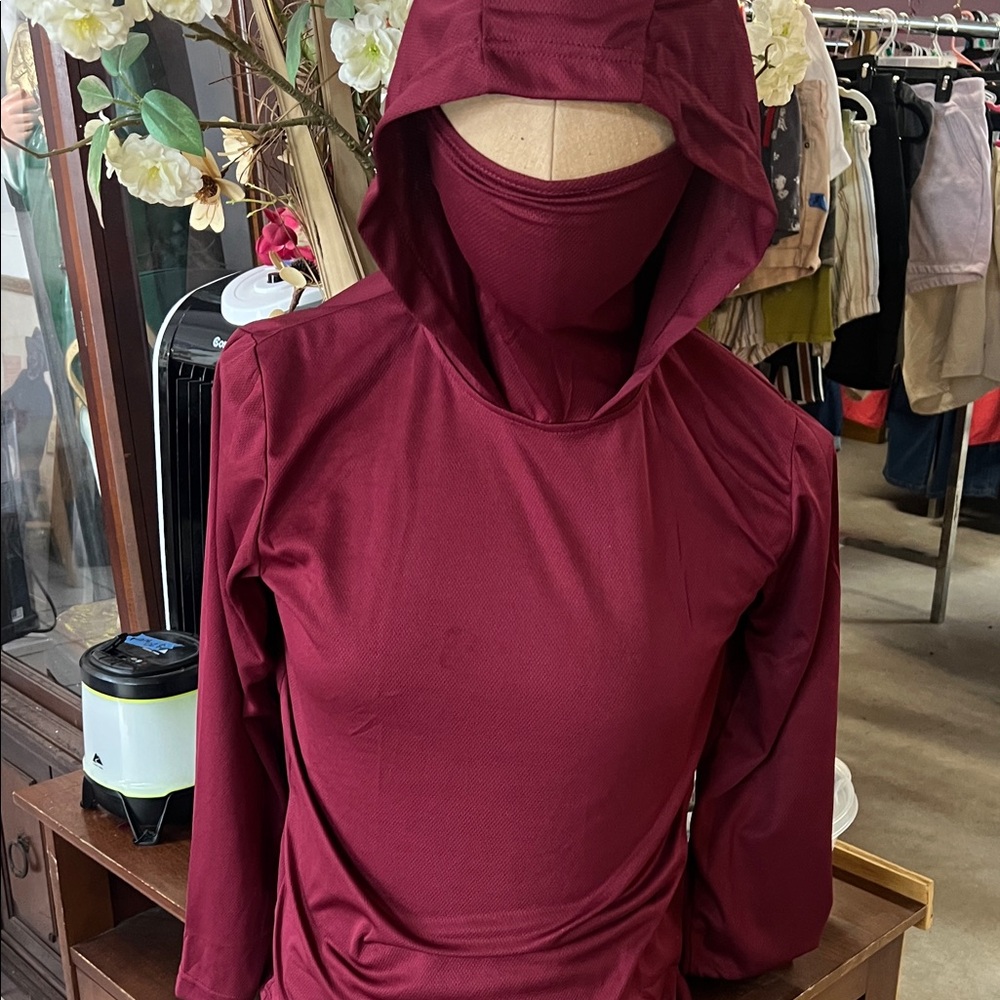 Burgundy Hooded Top with Face Cover